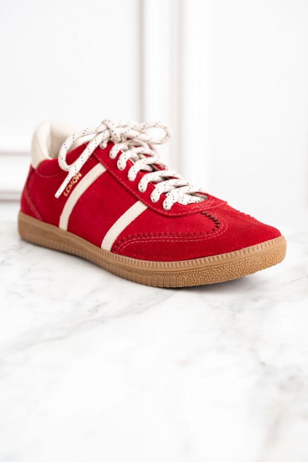Zapatilla Gamuza Cuero Rojo