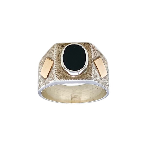 Anillo Mesa-Plata y Oro-Piedra Onix-AN5176 conpiedra