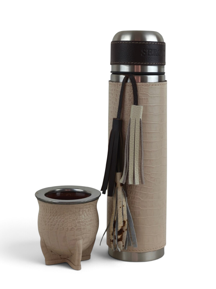 Kit termo y mate en cuero premium - Beige 