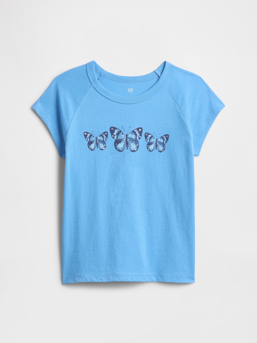 Remera Raglan Niña - Blue Butterflies 