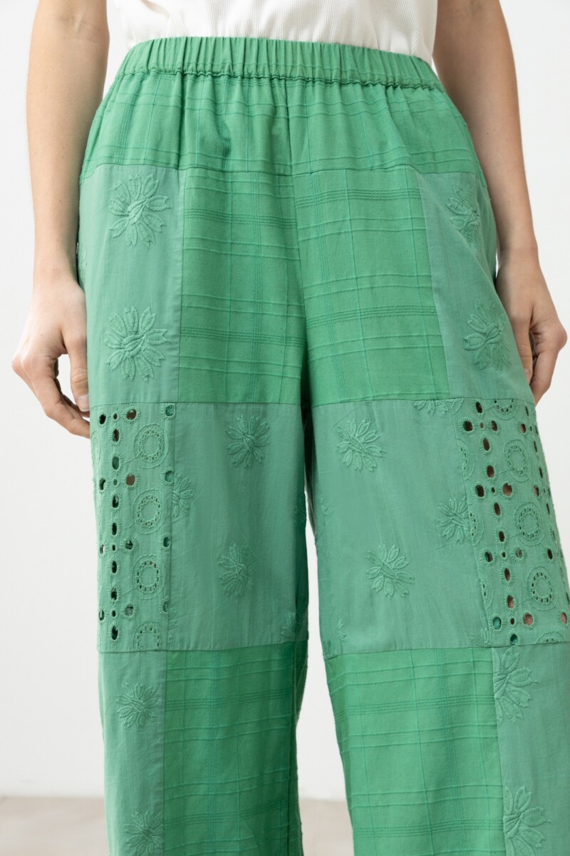 Pantalón patchwork de broderie verde