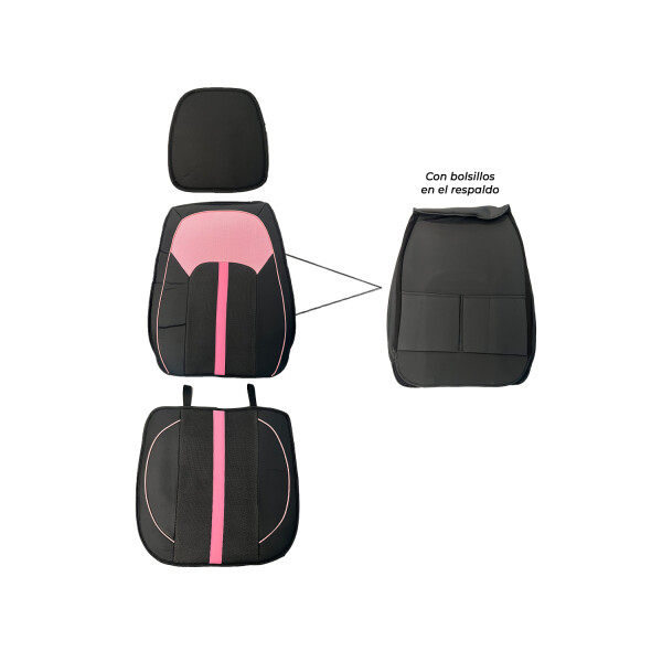 Cubreasientos Eco Cuero Negro Con Detalles Rosas 13 Piezas Cubreasientos Eco Cuero Negro Con Detalles Rosas 13 Piezas