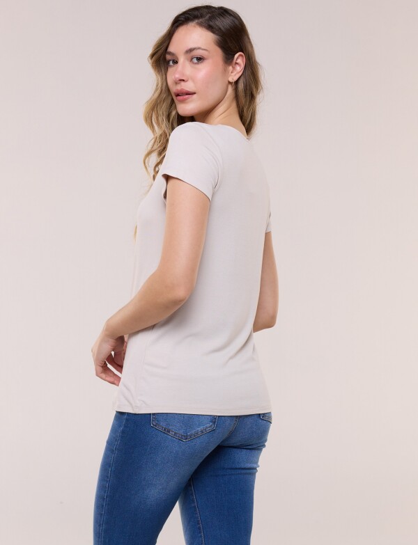 Remera Basica Manga Corta Esote V BEIGE CLARO