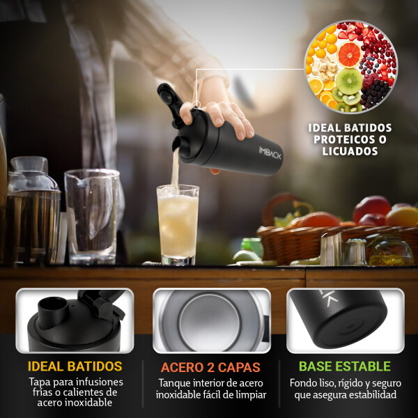 Vaso Termico Proteina Mezclador 650ml Shaker Acero Inoxidable Ss304 Batidos Con Tapa Imback Color Negro Vaso Termico Proteina Mezclador 650ml Shaker Acero Inoxidable Ss304 Batidos Con Tapa Imback Color Negro