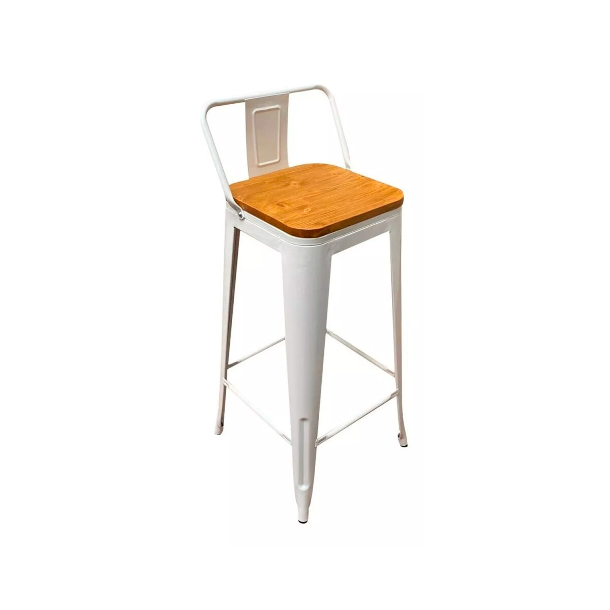 Banqueta Taburete Metálica Con Asiento En Madera Tolix Blanca 
