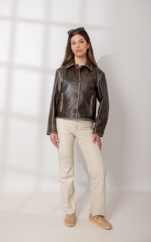Chaqueta de cuero Luz Choco gastado