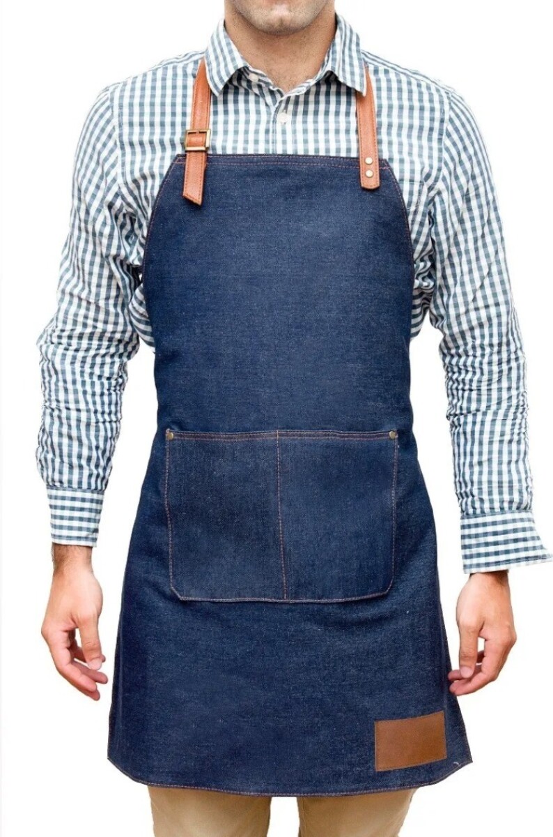 Delantal De Jean Azul Unisex, Cocinar, Multiuso. - Azul 