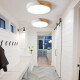 Luminaria Plafón Led 50cm Metal Y Madrera Luz Cálida Blanco