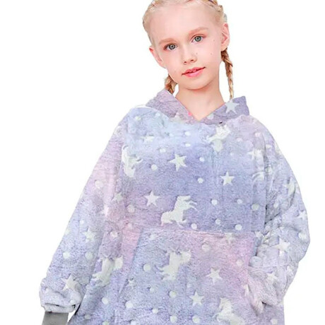 Buzo Manta Canguro Infantil Capucha Bolsillo Brillo Nocturno Violeta