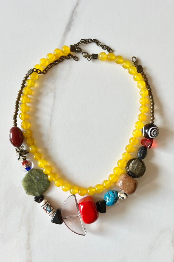 Collar Piedra Multicolor Rojo