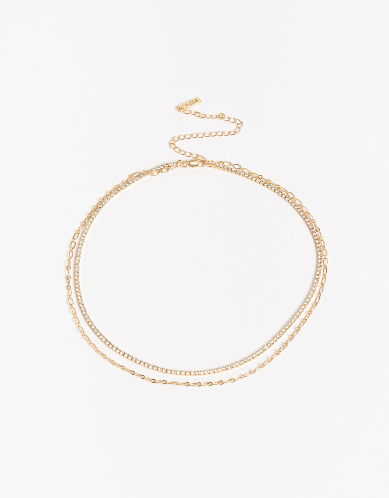 Collares Cortos Metal Collar Corto Multicadena Bañado En Oro - Dorado