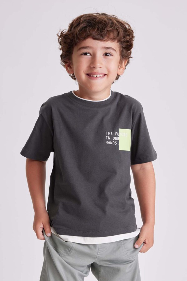 Remera manga corta superpuesta Gris Oscuro