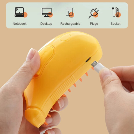 Peine Cepillo a Vapor USB Masaje para Mascotas Gato Perro Amarillo