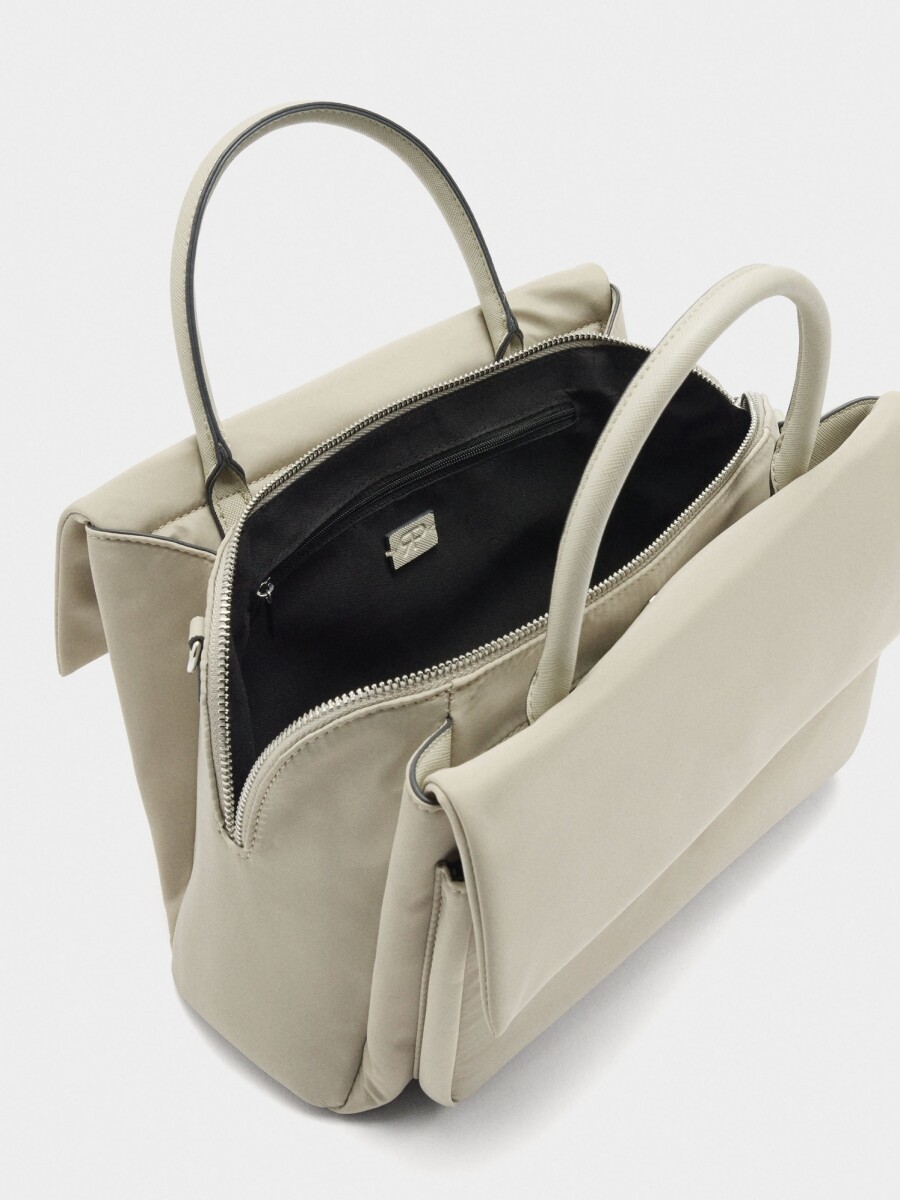 Bolso Tote De Nylon Con Doble Solapa gris