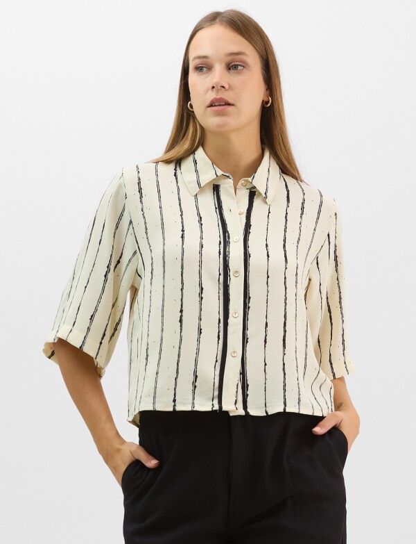 Camisa Estampada De Rayas Irregulares CRUDO
