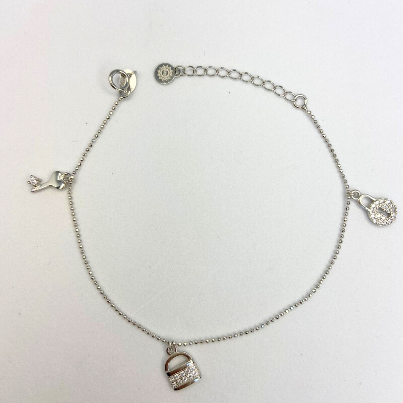 PULSERA DE PLATA CANDADO , LLAVE , CERRADURA , LARGO 17+3 CM L5dnib-3-x3