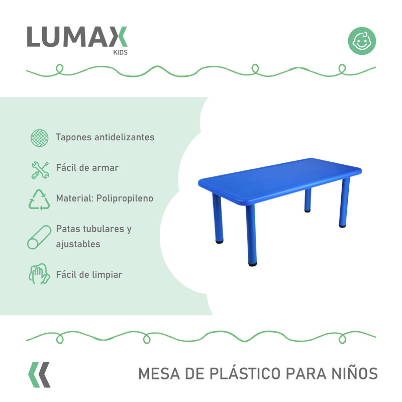 Mesa de plástico niños rectangular 120x60cm Azul