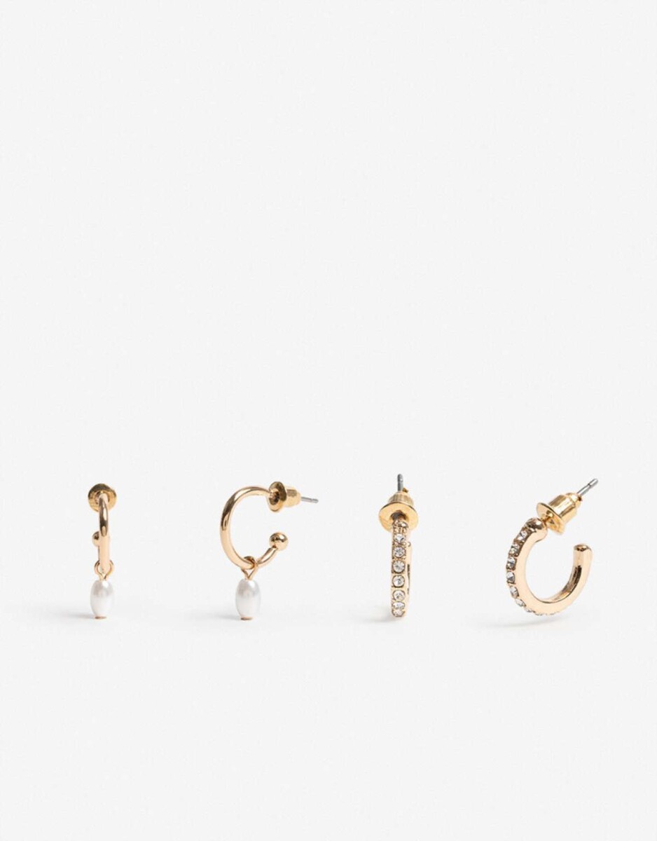 Set Argollas Strass Y Perla - Dorado 