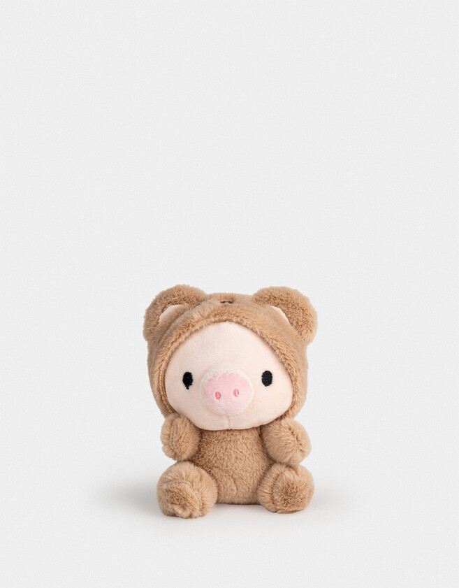 Llavero Peluche Llavero Y Charm De Peluche De Cerdito - Marron Beige