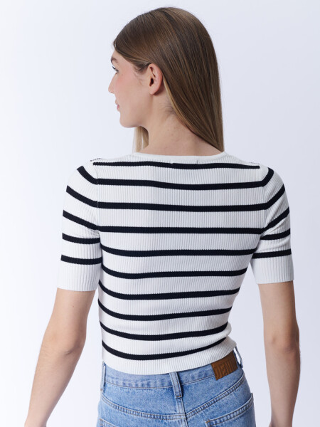 Remera Punto Rib Rayas Blanco