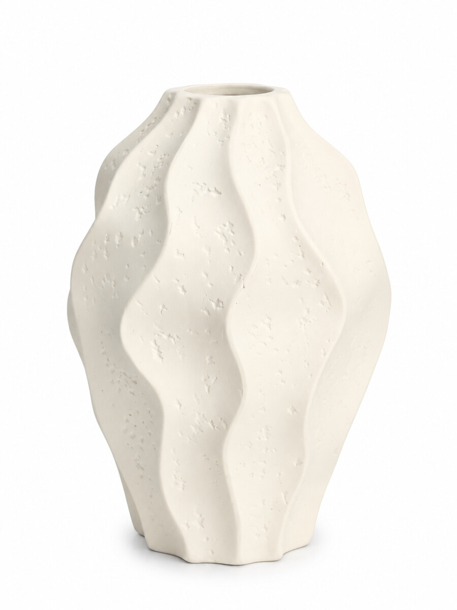 FLORERO DE CERAMICA ONDAS - BLANCO. 