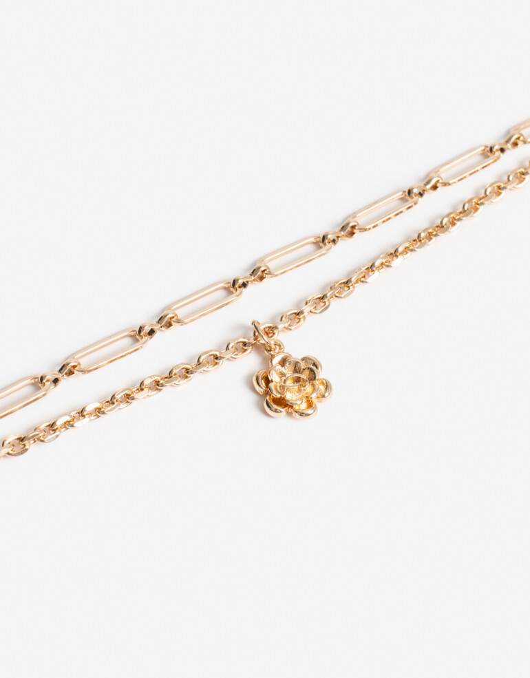 Pulseras Flexibles Con Dijes Pulsera Multicadena Flor - Dorado