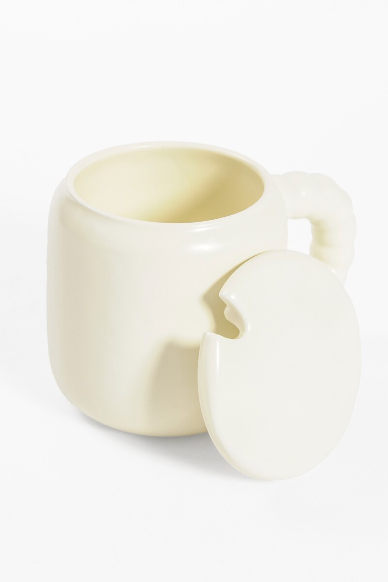 Taza cerámica con tapa nube blanco