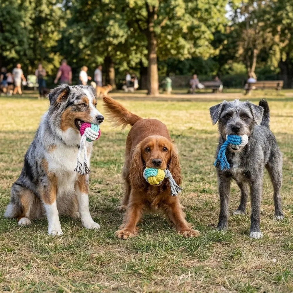 Juguete Para Perro Bola Con Flecos AMARILLO