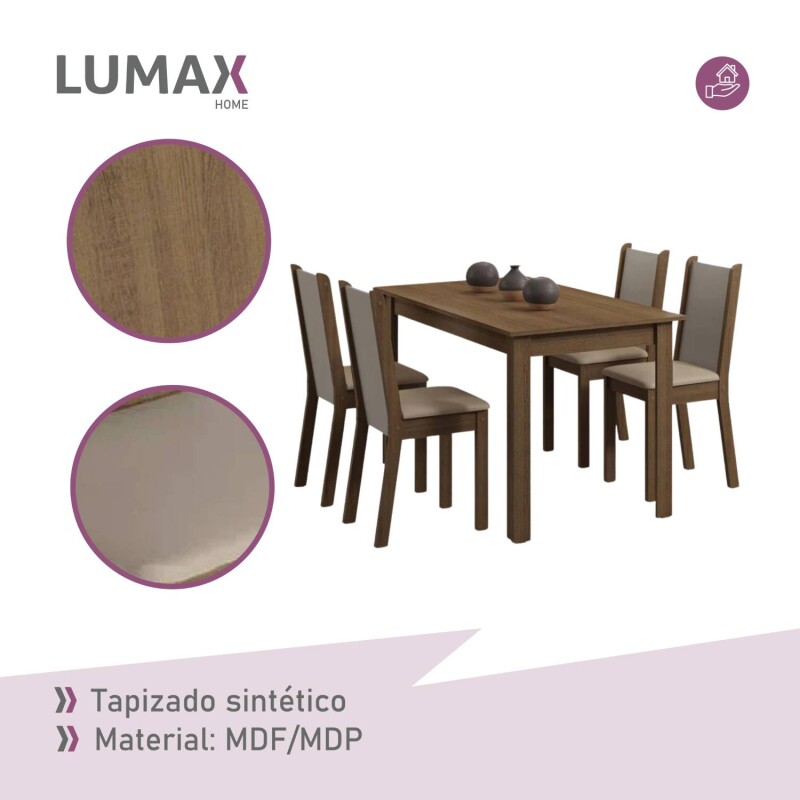 Juego de comedor con mesa de madera y 4 sillas rústicas/sintéticas Juego de comedor con mesa de madera y 4 sillas rústicas/sintéticas