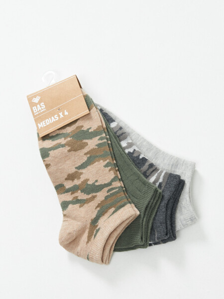 Pack x4 medias soquete Estampado Camuflado Gris