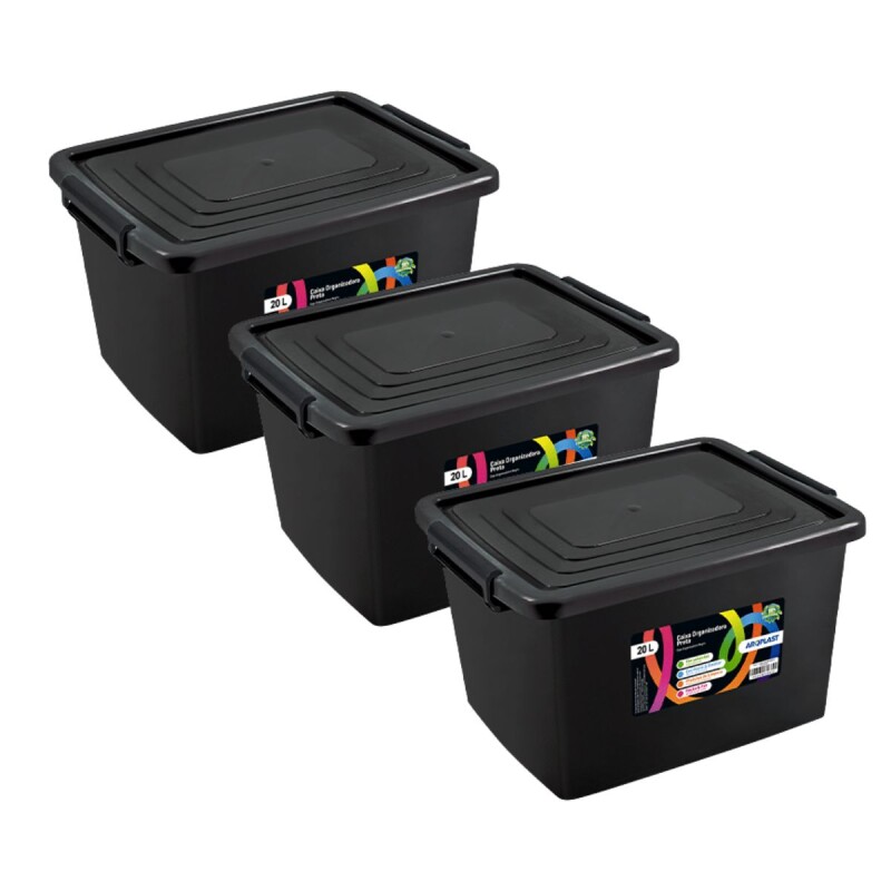 Set x3 Caja organizadora 20lts NEGRO