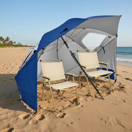 Set Playa Sombrilla 2.40m + Sillas X2 Plegables Aluminio Azul