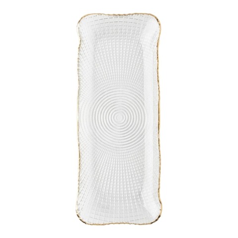 BANDEJA VIDRIO RECT BORDE DORADO 32X12CM Unica
