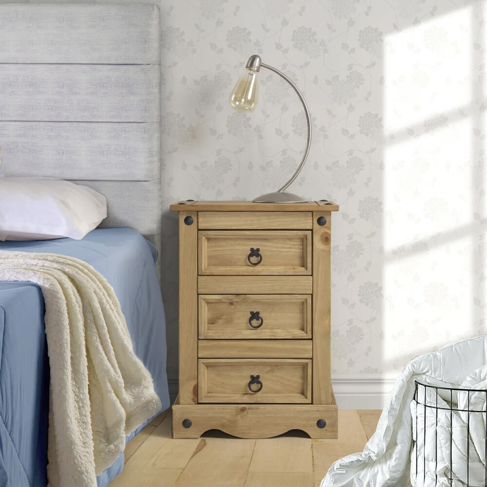 MESA DE LUZ O NOCHE 3 CAJONES EN MADERA MACIZA - LÍNEA MEXICANA COLOR MADERA