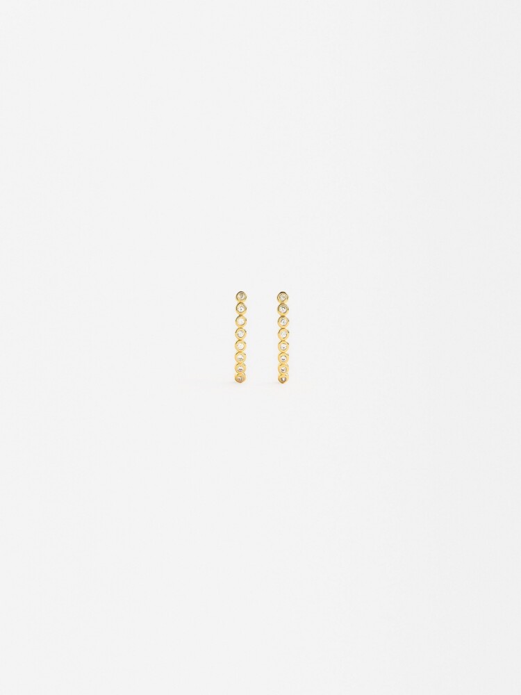 Pendientes Línea Con Circonias - Plata De Ley 925 dorado