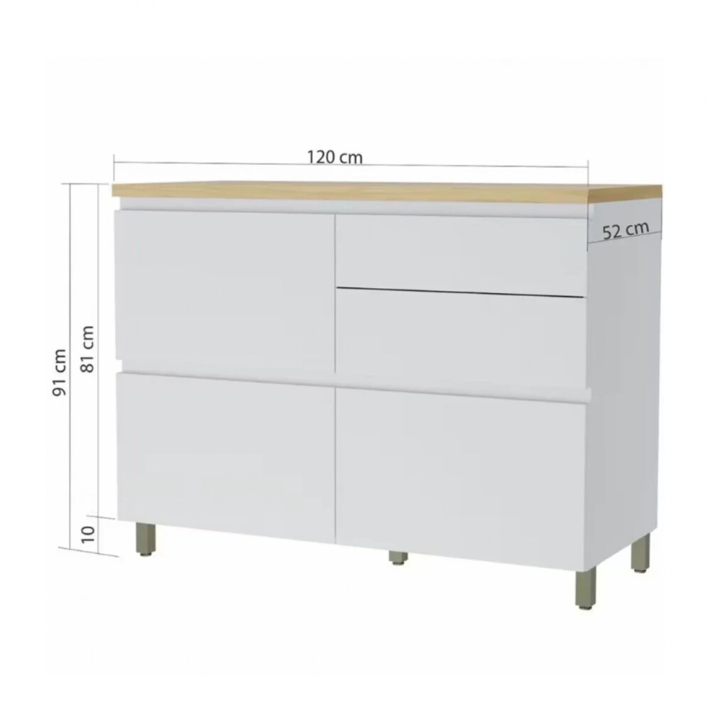 Bajo mesada 120 cm - 1 Puerta Basculante 4 cajónes - Rainha Blanco