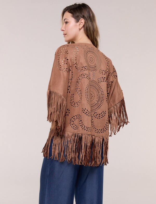Chaqueta Suede Con Calados Y Flecos TOSTADO