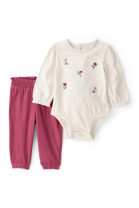 Set dos piezas, pantalón de jersey arrugado y body de algodón Sin color
