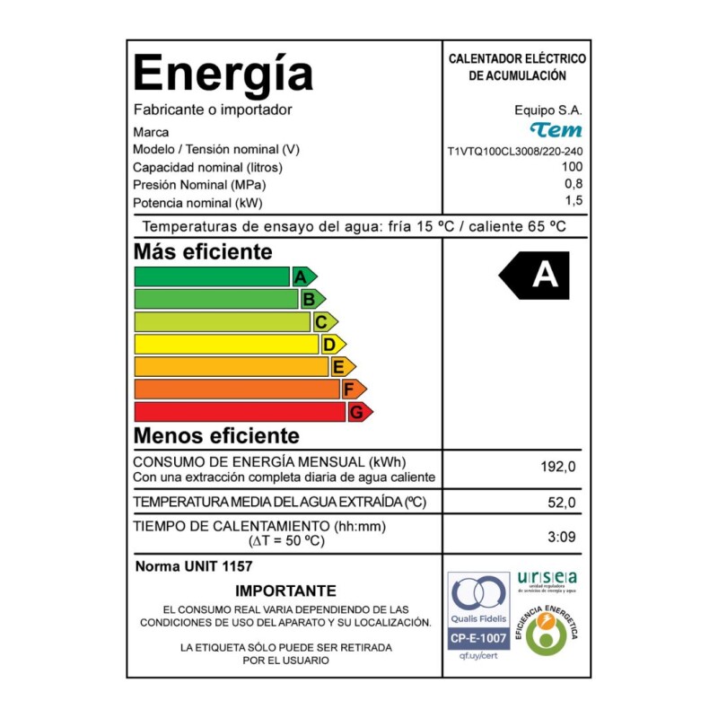 Termotanque TEM 100 Lts Acero Termotanque TEM 100 Lts Acero