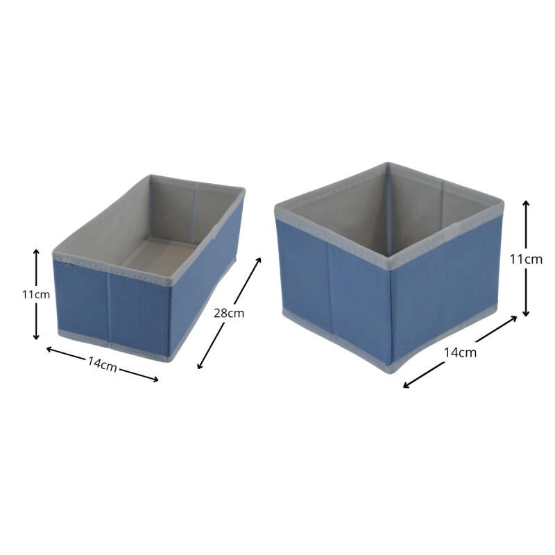 Set x3 organizadores de tela PVC 14x14x11cm/28x14x11cm CELESTE