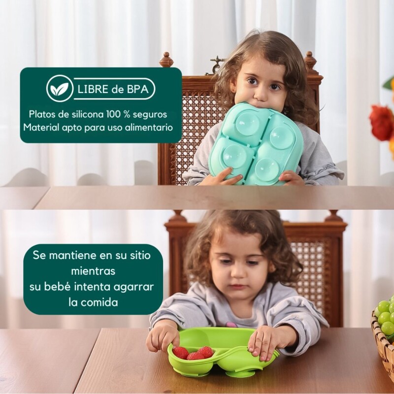 Plato Comida Bebe Infantil Silicona Libre Bpa Con Ventosa Color Celeste