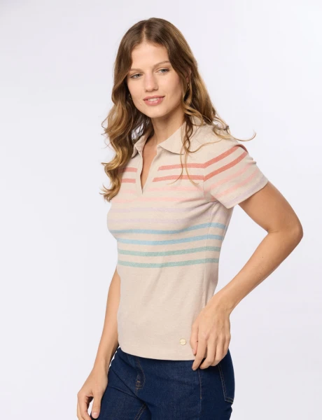 REMERA POLO RAYADA Beige