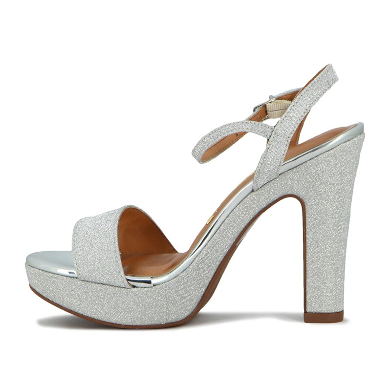Sandalia Formal Mujer Vizzano Taco Alto Brillosa Plata