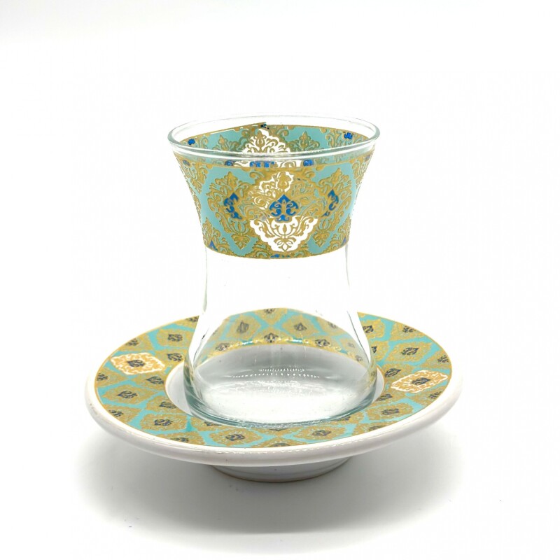 Vaso de té de vidrio X1 6 Plato Cerámica