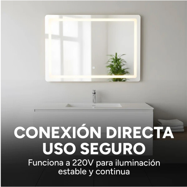 Espejo Rectangular Con Led Baño Led10 60 X 80cm Desempañador ESPEJO RECTANGULAR LED10 60X80