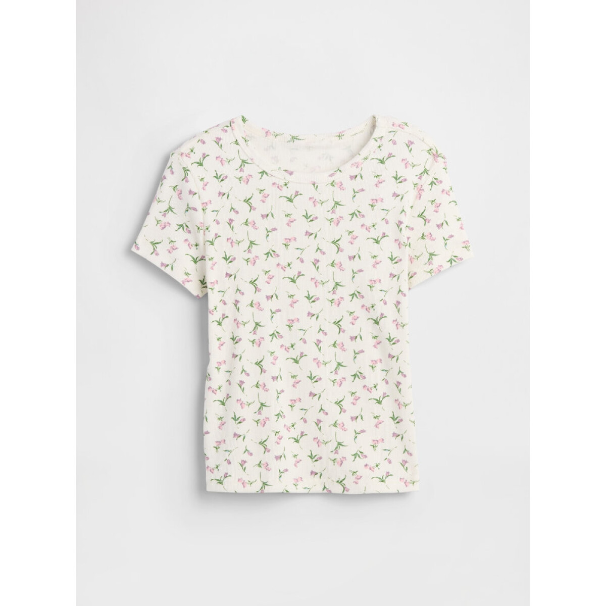 V-HS SS RIB TEE - WHITE FLORAL PRINT 