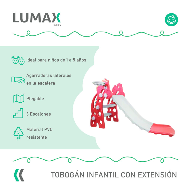 Tobogán Infantil Plástico Plegable Con Extensión Rosa/Gris