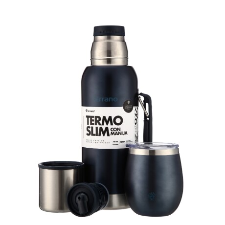 kit termo 750ml base silicona + mate tapa azul metalizado 001