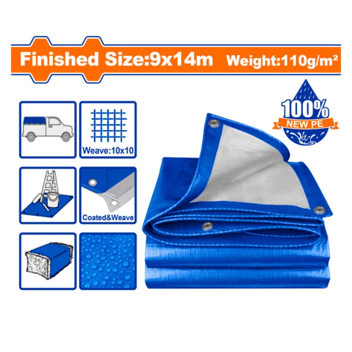 LONA 9X14MT AZUL 110GR/M2 WADFOW WTQ1894 - AZUL 