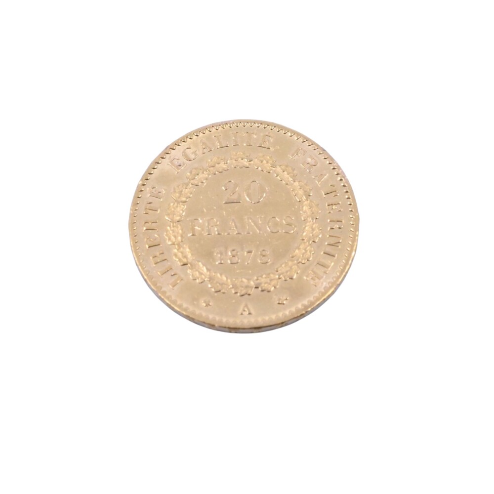 Moneda de oro República de Francia 20 francos año 1878. Moneda de oro República de Francia 20 francos año 1878.